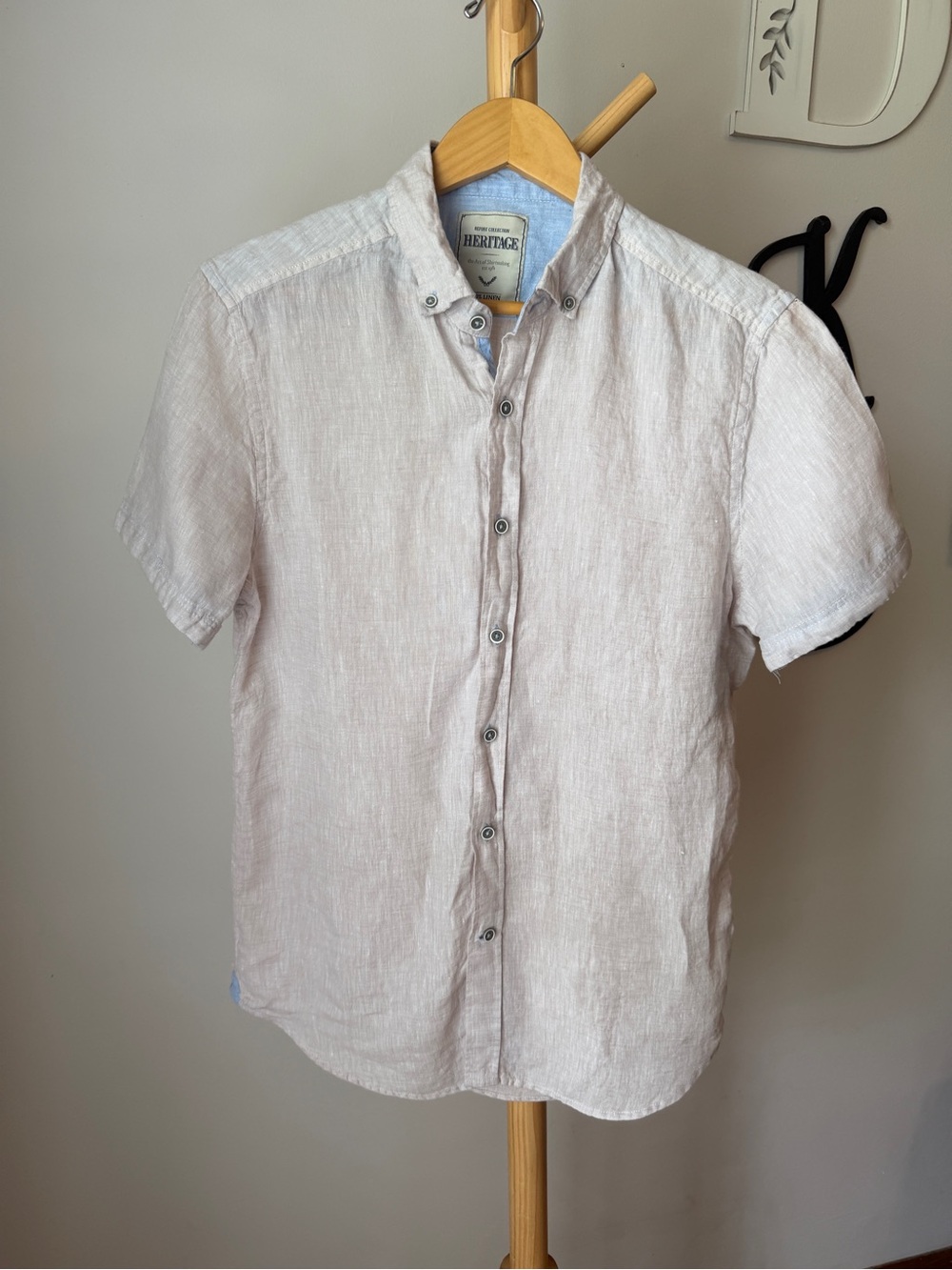 Report Collection Heritage 100% Tan Linen Short Sleeve Shirt Men’s Size Small